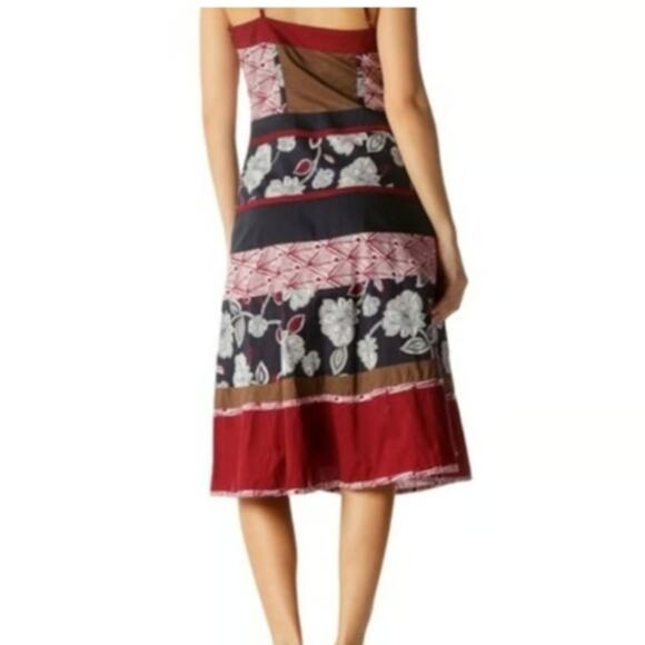BCBGMaxAzria Halter A-line Dress Size 4 Boho Floral Patchwork Burgundy Navy - Picture 5 of 9